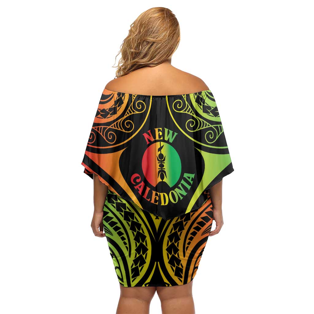 New Caledonia Day Family Matching Off Shoulder Short Dress and Hawaiian Shirt Polynesian Curves Reggae Color - Polynesian Pride