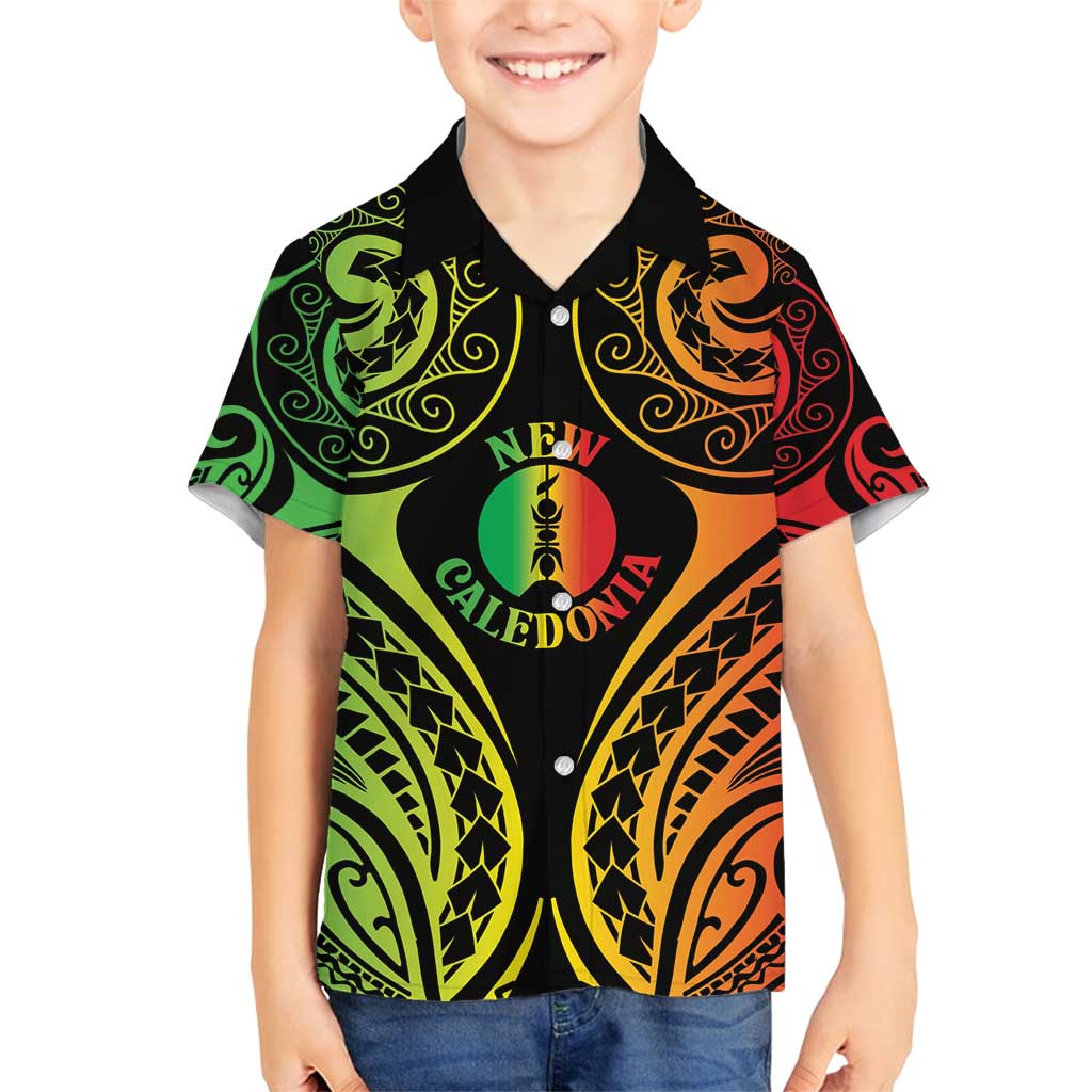 New Caledonia Day Family Matching Off Shoulder Short Dress and Hawaiian Shirt Polynesian Curves Reggae Color - Polynesian Pride