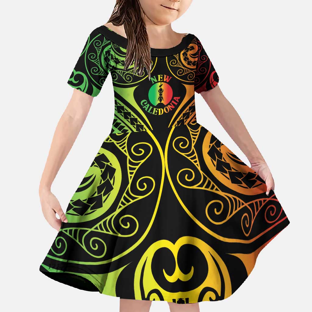 New Caledonia Day Family Matching Short Sleeve Bodycon Dress and Hawaiian Shirt Polynesian Curves Reggae Color - Polynesian Pride