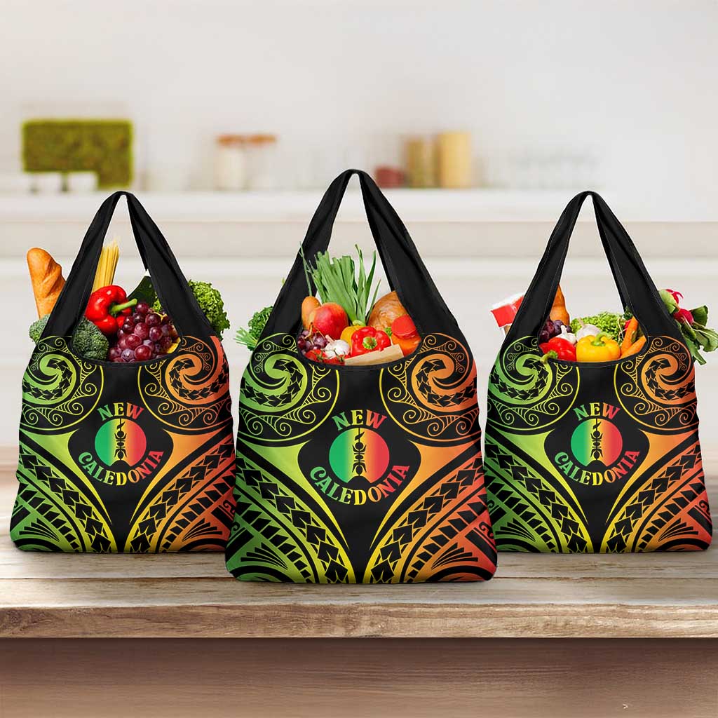 New Caledonia Day Grocery Bag Polynesian Curves Reggae Color - Polynesian Pride