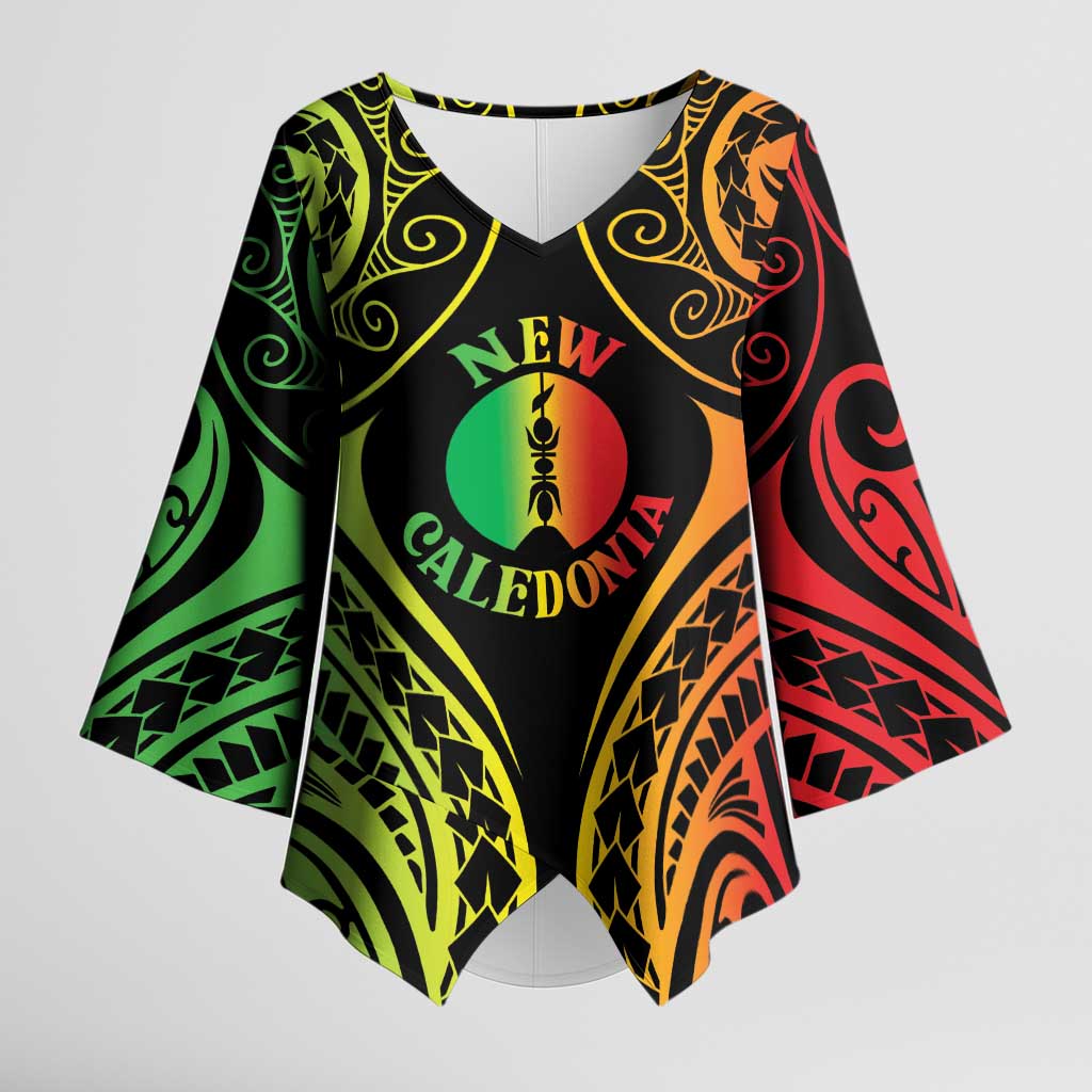 New Caledonia Day Kimono Sleeve Blouse Polynesian Curves Reggae Color - Polynesian Pride