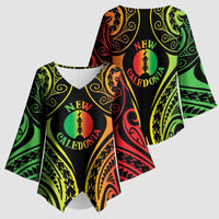 New Caledonia Day Kimono Sleeve Blouse Polynesian Curves Reggae Color - Polynesian Pride