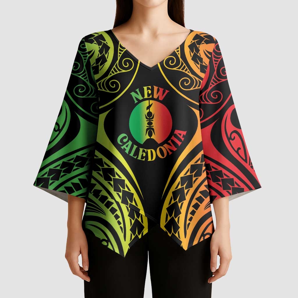 New Caledonia Day Kimono Sleeve Blouse Polynesian Curves Reggae Color - Polynesian Pride