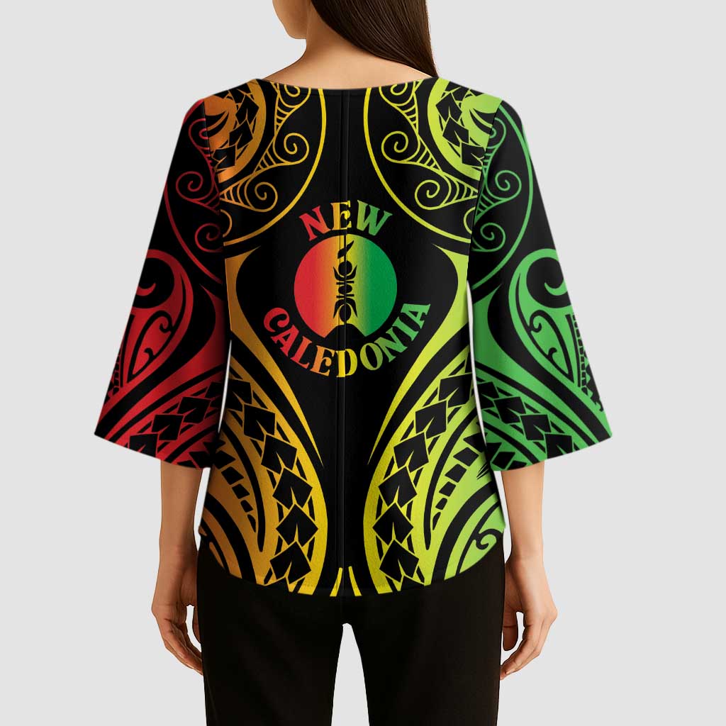 New Caledonia Day Kimono Sleeve Blouse Polynesian Curves Reggae Color - Polynesian Pride