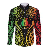 New Caledonia Day Long Sleeve Button Shirt Polynesian Curves Reggae Color - Polynesian Pride