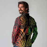 New Caledonia Day Long Sleeve Polo Shirt Polynesian Curves Reggae Color - Polynesian Pride