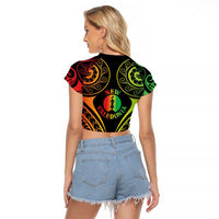 New Caledonia Day Raglan Cropped T Shirt Polynesian Curves Reggae Color - Polynesian Pride