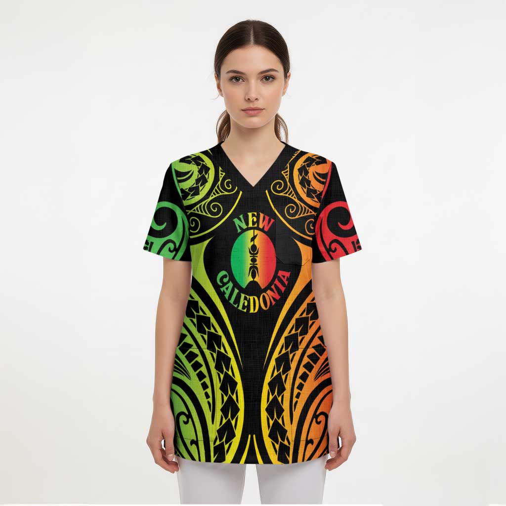 New Caledonia Day Scrub Top Polynesian Curves Reggae Color - Polynesian Pride