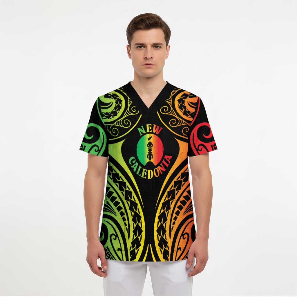 New Caledonia Day Scrub Top Polynesian Curves Reggae Color - Polynesian Pride