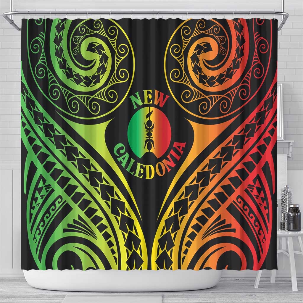 New Caledonia Day Shower Curtain Polynesian Curves Reggae Color - Polynesian Pride