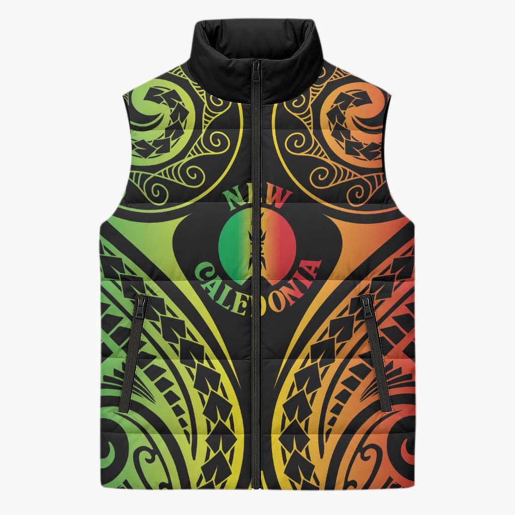 New Caledonia Day Sleeveless Puffer Jacket Polynesian Curves Reggae Color - Polynesian Pride