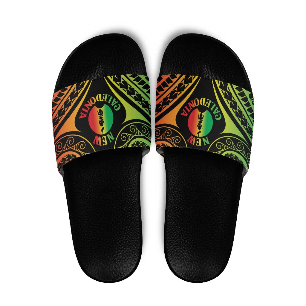 New Caledonia Day Slide Sandals Polynesian Curves Reggae Color - Polynesian Pride