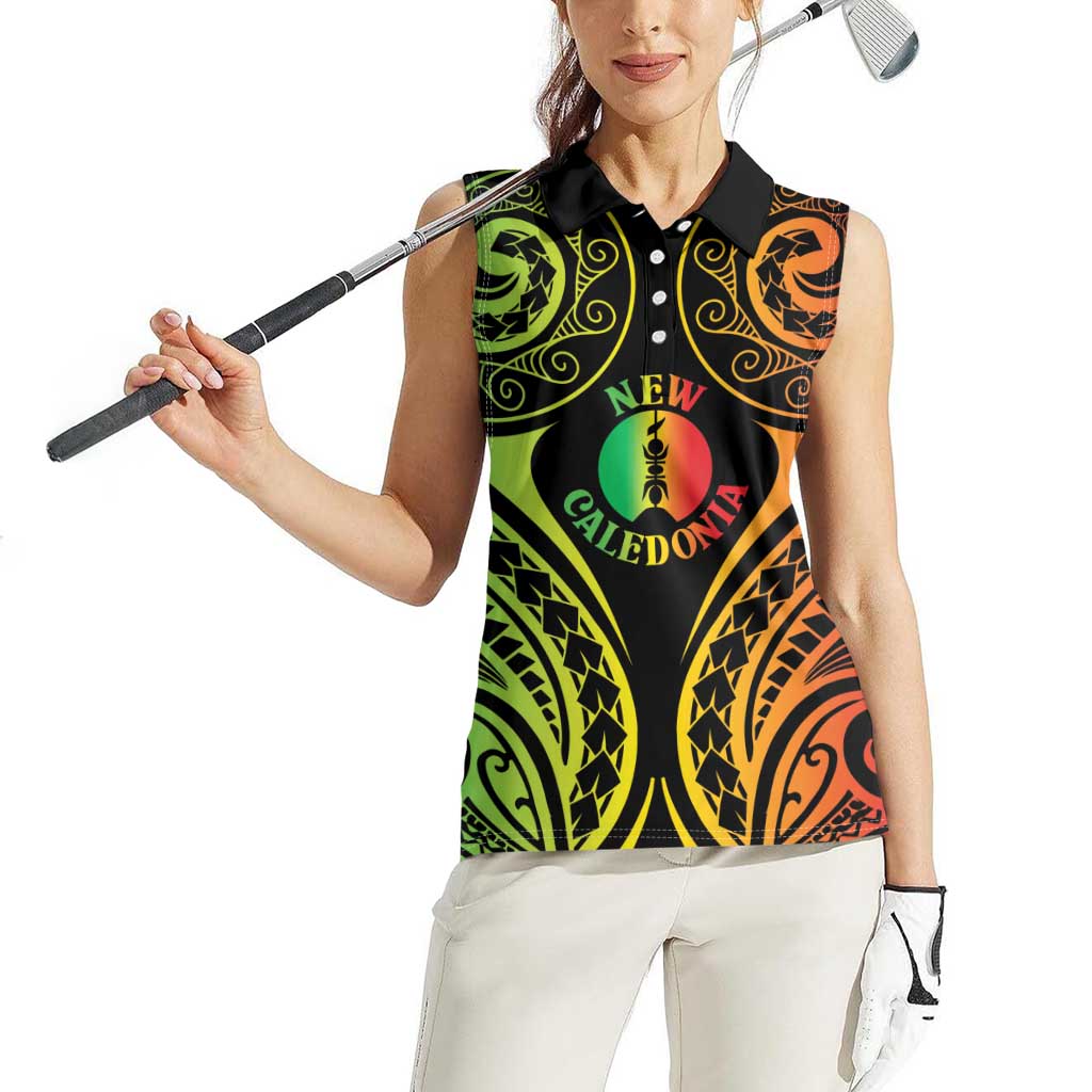 New Caledonia Day Women Sleeveless Polo Shirt Polynesian Curves Reggae Color - Polynesian Pride