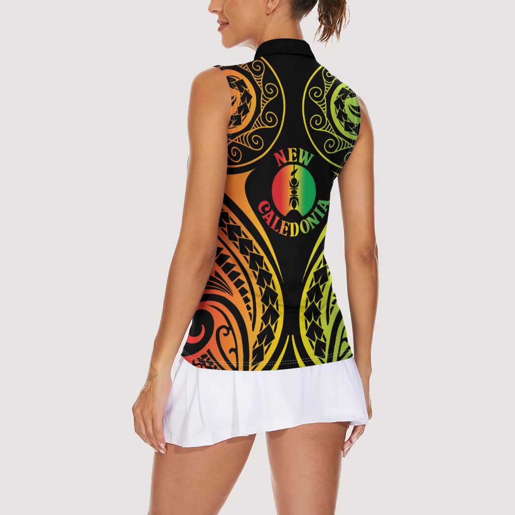 New Caledonia Day Women Sleeveless Polo Shirt Polynesian Curves Reggae Color - Polynesian Pride