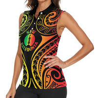 New Caledonia Day Women Sleeveless Polo Shirt Polynesian Curves Reggae Color - Polynesian Pride