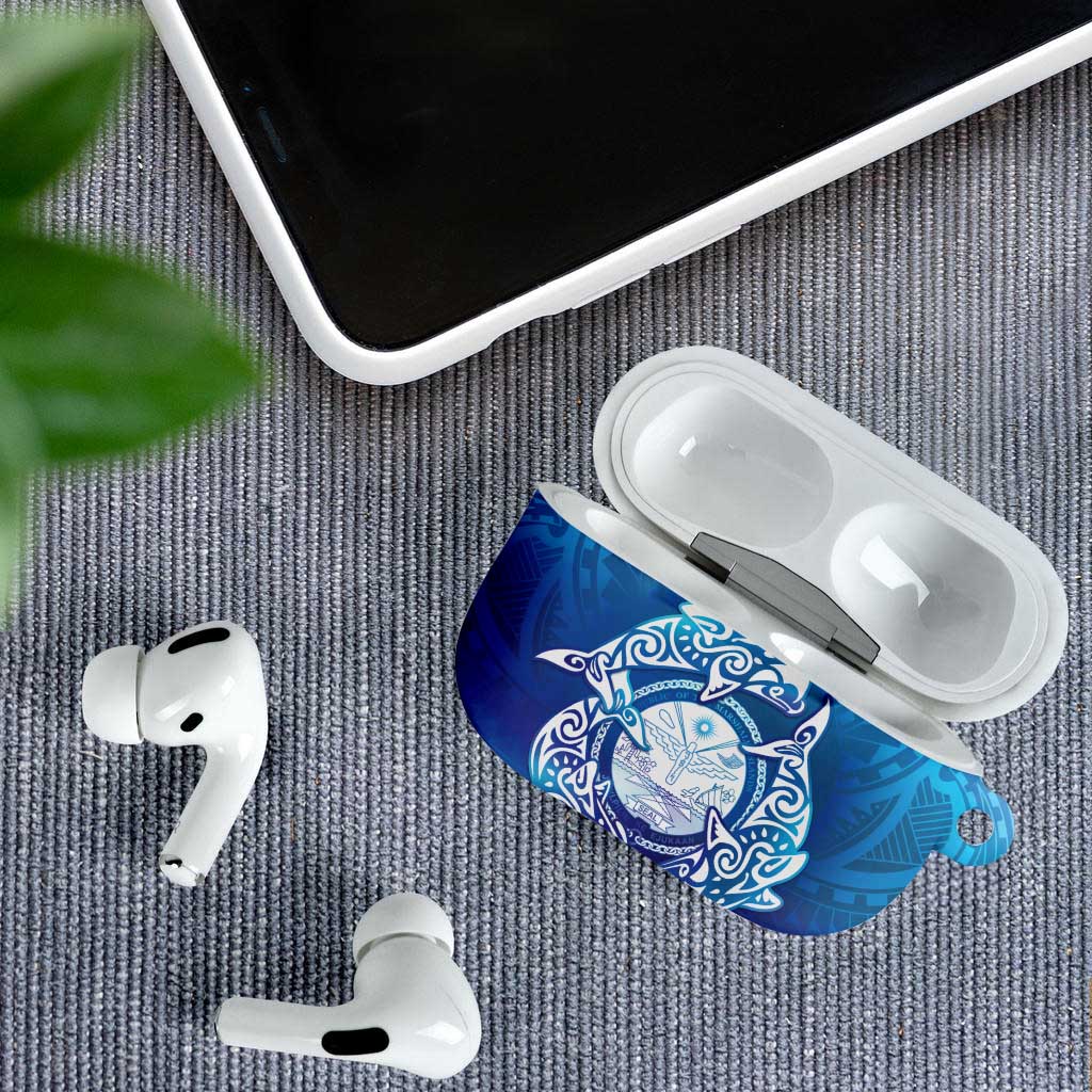 Marshall Islands Manit Day AirPods Case Tribal Dolphin With Marshall Seal - Polynesian Pride