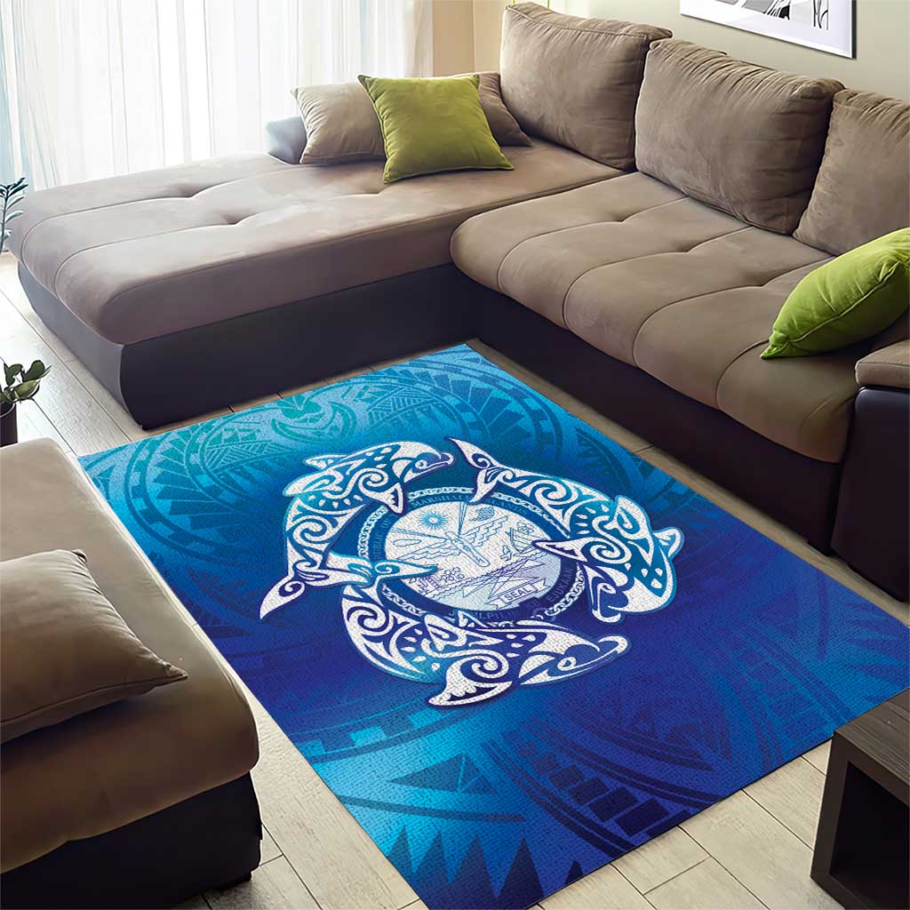Marshall Islands Manit Day Area Rug Tribal Dolphin With Marshall Seal - Polynesian Pride