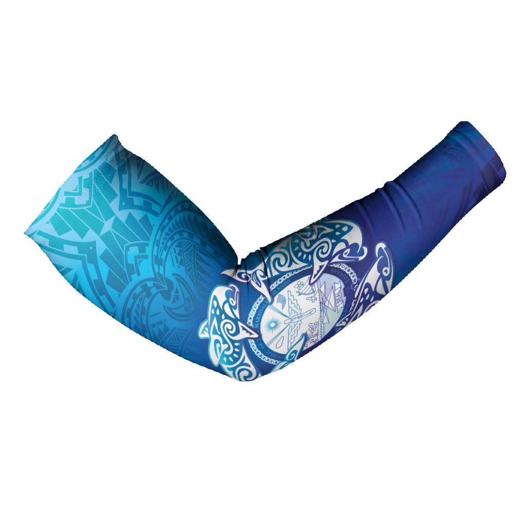 Marshall Islands Manit Day Arm Sleeves Tribal Dolphin With Marshall Seal - Polynesian Pride