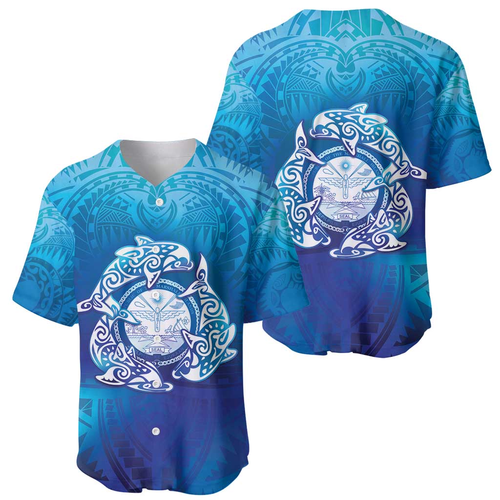 Marshall Islands Manit Day Baseball Jersey Tribal Dolphin With Marshall Seal - Polynesian Pride