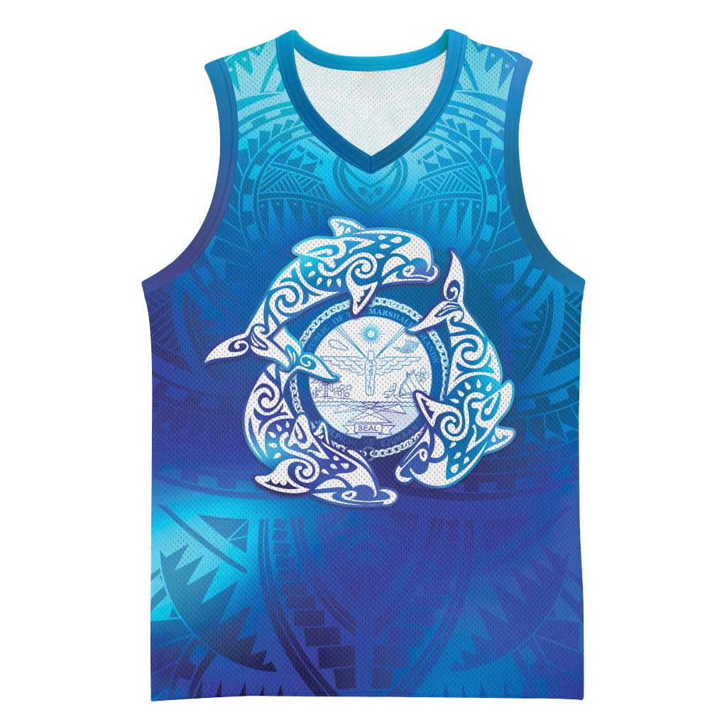 Marshall Islands Manit Day Basketball Jersey Tribal Dolphin With Marshall Seal - Polynesian Pride