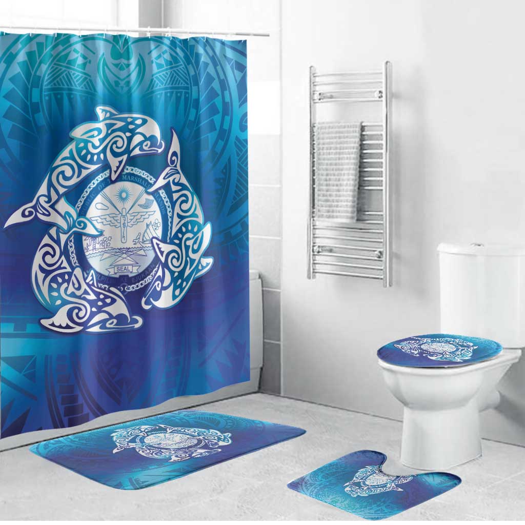 Marshall Islands Manit Day Bathroom Set Tribal Dolphin With Marshall Seal - Polynesian Pride