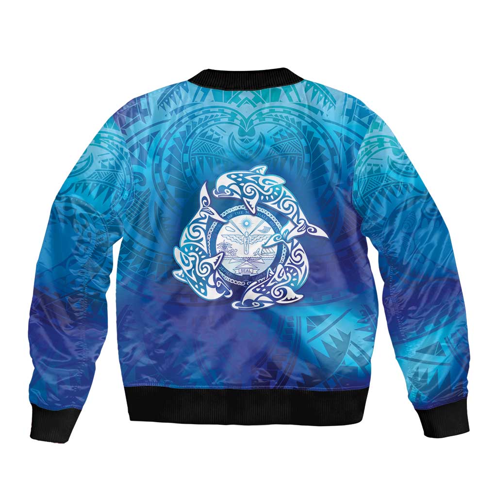 Marshall Islands Manit Day Bomber Jacket Tribal Dolphin With Marshall Seal - Polynesian Pride