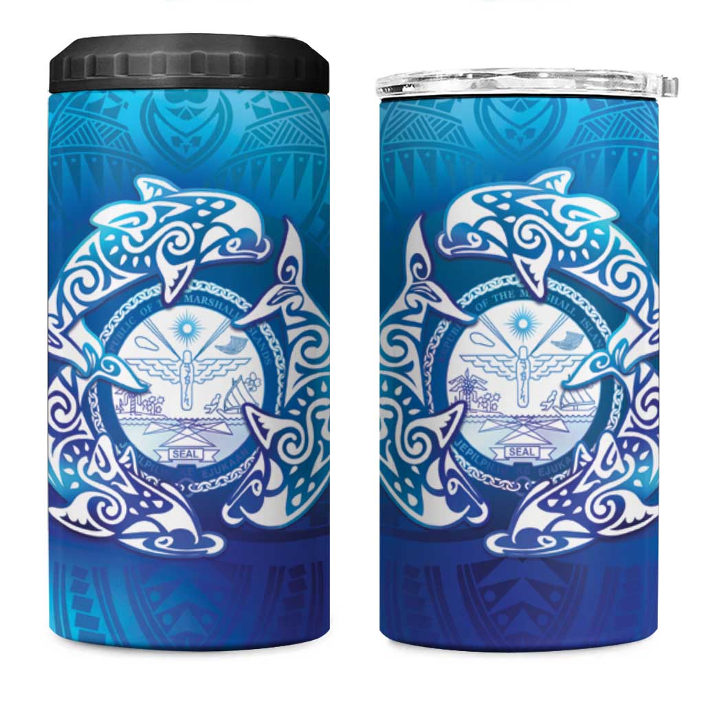 Marshall Islands Manit Day 4 in 1 Can Cooler Tumbler Tribal Dolphin With Marshall Seal - Polynesian Pride