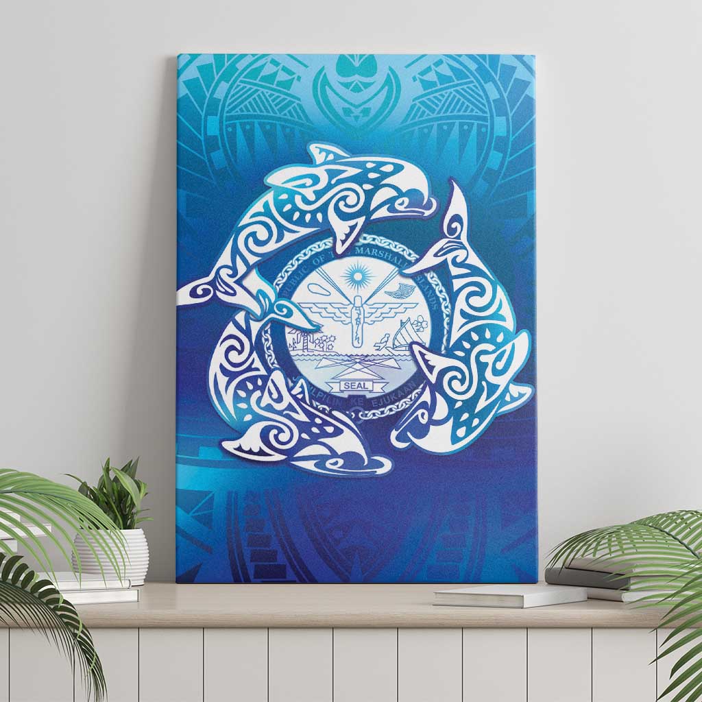 Marshall Islands Manit Day Canvas Wall Art Tribal Dolphin With Marshall Seal - Polynesian Pride