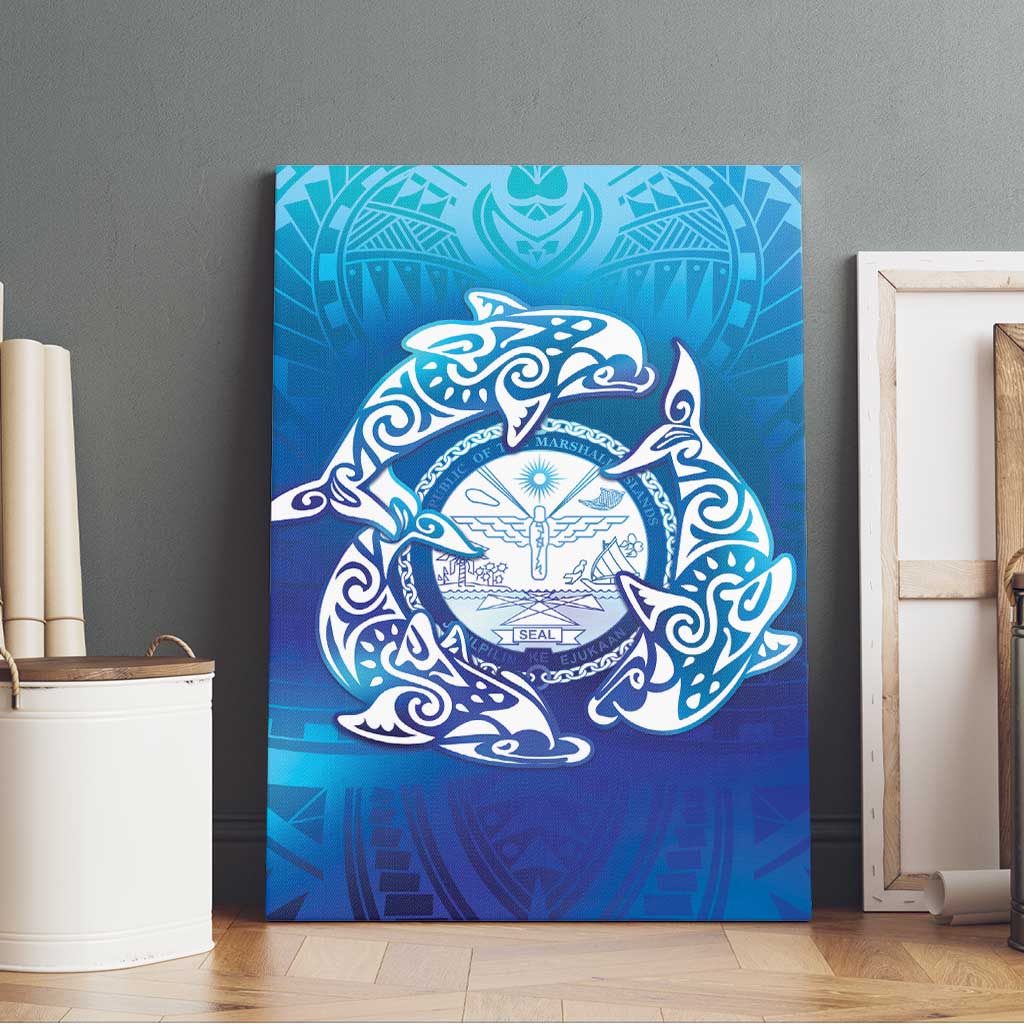 Marshall Islands Manit Day Canvas Wall Art Tribal Dolphin With Marshall Seal - Polynesian Pride