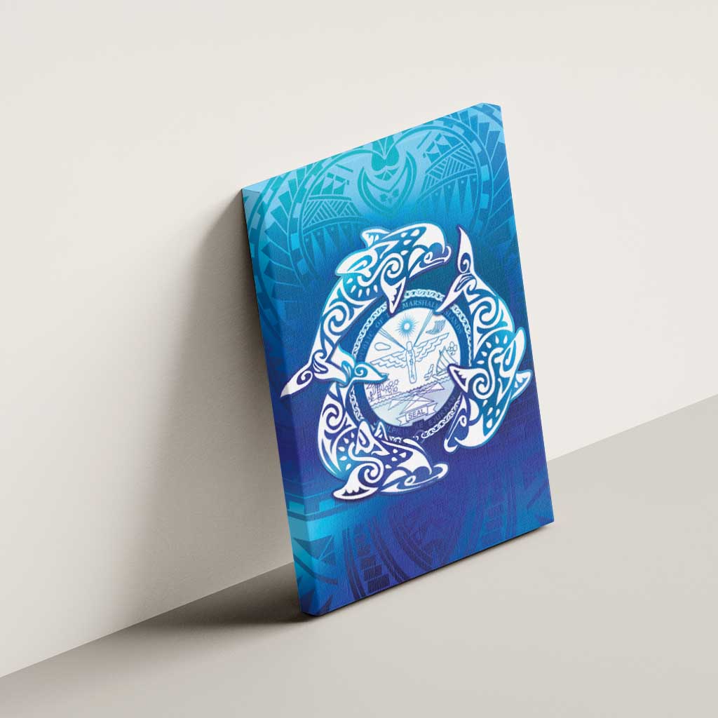 Marshall Islands Manit Day Canvas Wall Art Tribal Dolphin With Marshall Seal - Polynesian Pride