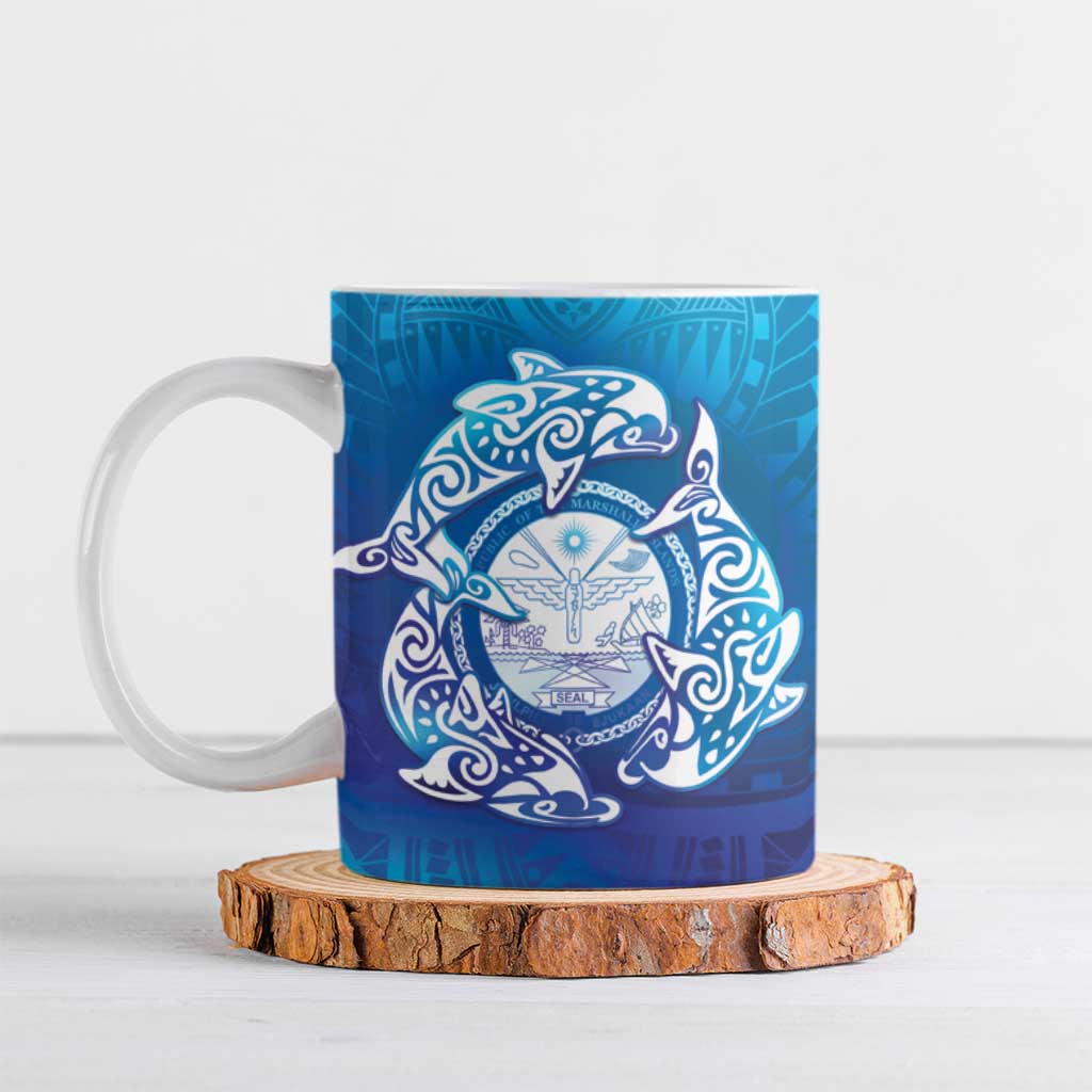Marshall Islands Manit Day Ceramic Mug Tribal Dolphin With Marshall Seal - Polynesian Pride