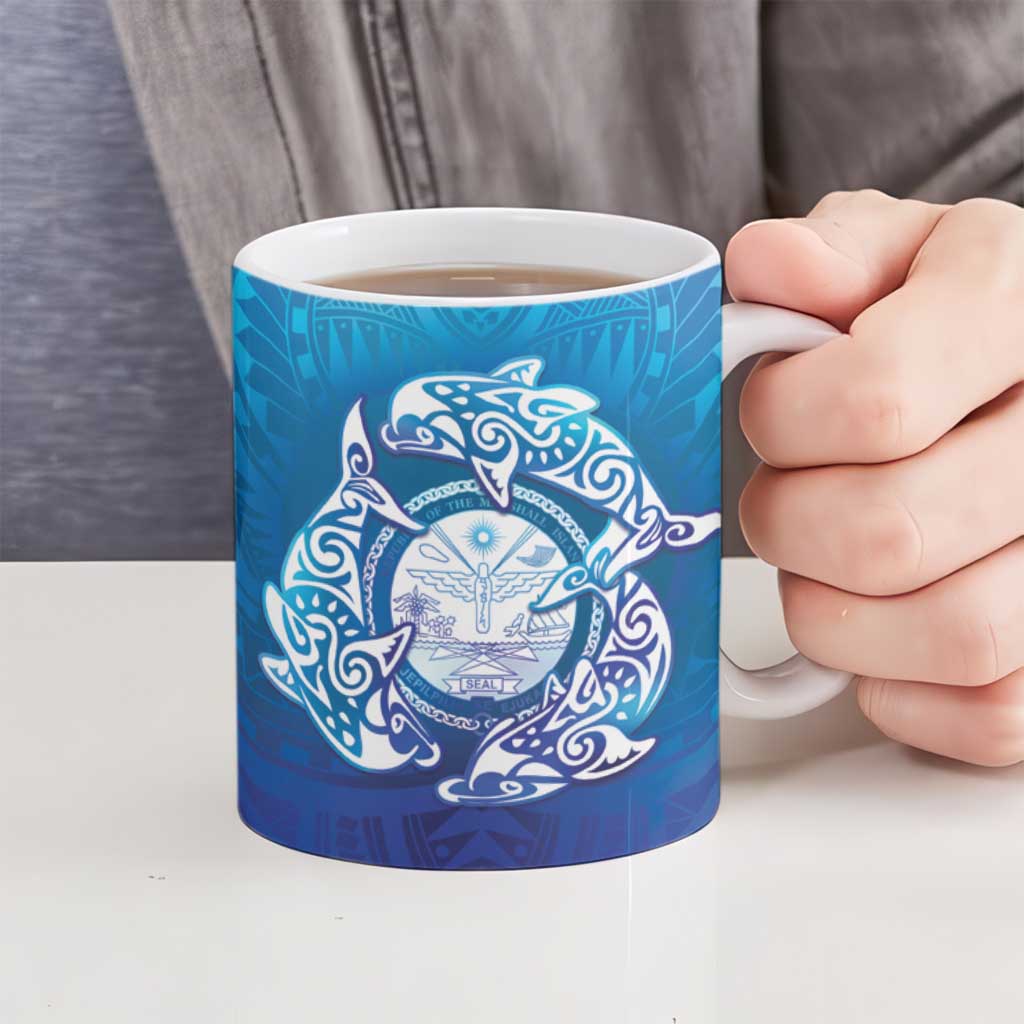 Marshall Islands Manit Day Ceramic Mug Tribal Dolphin With Marshall Seal - Polynesian Pride