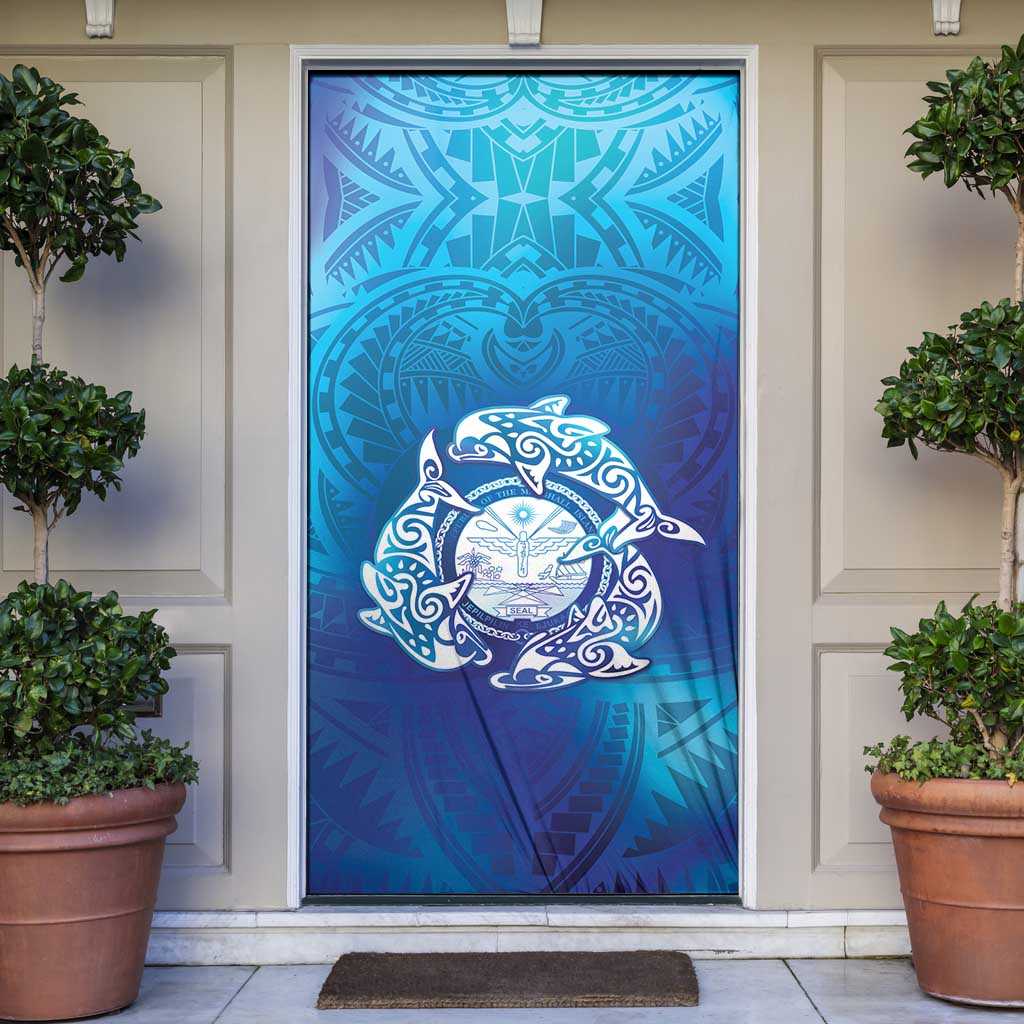 Marshall Islands Manit Day Door Cover Tribal Dolphin With Marshall Seal - Polynesian Pride