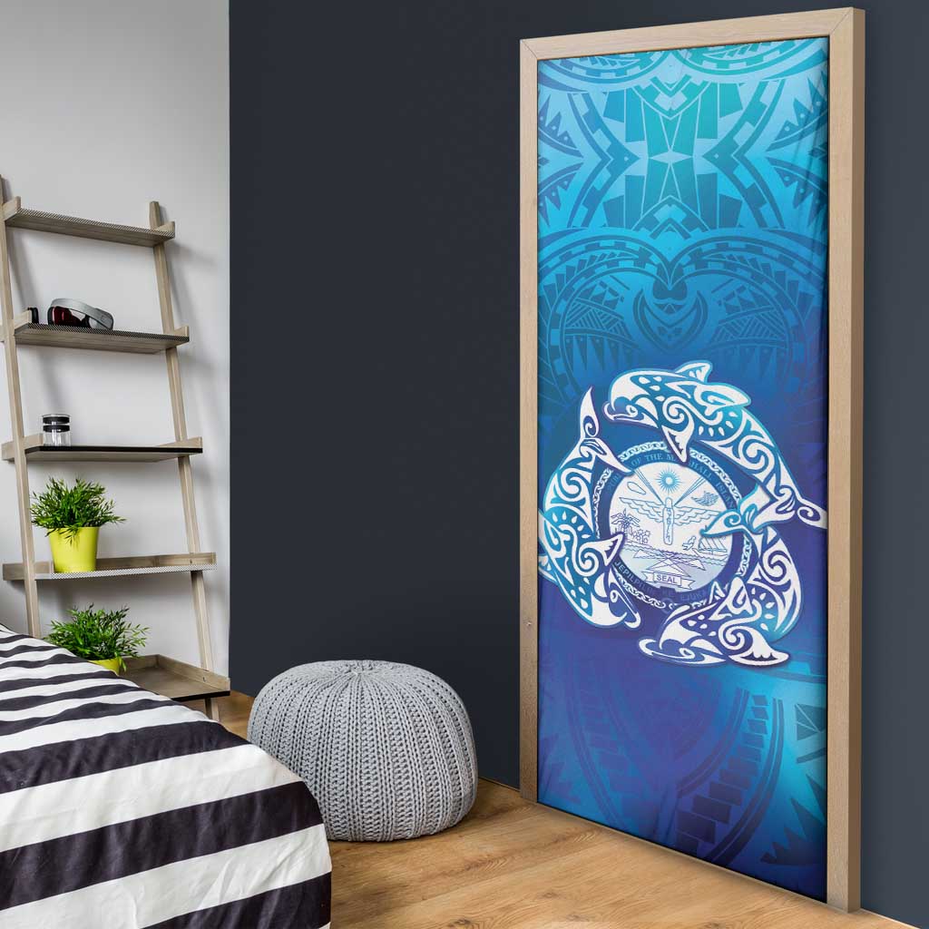 Marshall Islands Manit Day Door Cover Tribal Dolphin With Marshall Seal - Polynesian Pride