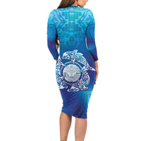 Marshall Islands Manit Day Family Matching Long Sleeve Bodycon Dress and Hawaiian Shirt Tribal Dolphin With Marshall Seal - Polynesian Pride