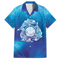 Marshall Islands Manit Day Family Matching Off The Shoulder Long Sleeve Dress and Hawaiian Shirt Tribal Dolphin With Marshall Seal - Polynesian Pride