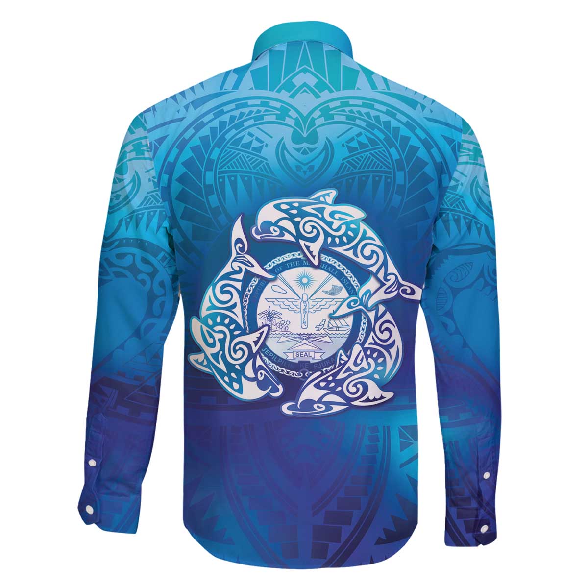 Marshall Islands Manit Day Family Matching Off The Shoulder Long Sleeve Dress and Hawaiian Shirt Tribal Dolphin With Marshall Seal - Polynesian Pride