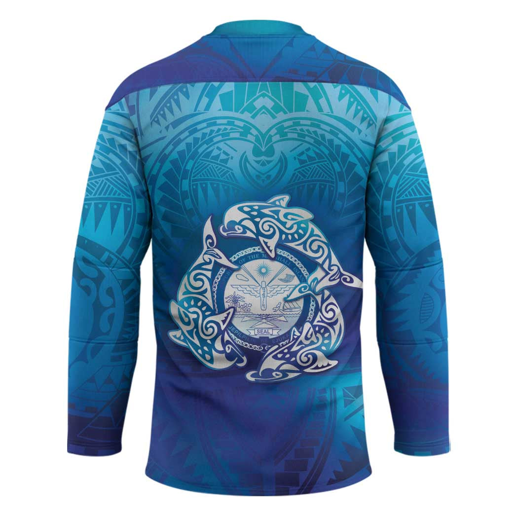 Marshall Islands Manit Day Hockey Jersey Tribal Dolphin With Marshall Seal - Polynesian Pride