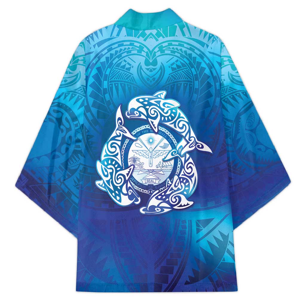 Marshall Islands Manit Day Kimono Tribal Dolphin With Marshall Seal - Polynesian Pride
