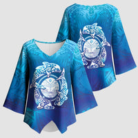 Marshall Islands Manit Day Kimono Sleeve Blouse Tribal Dolphin With Marshall Seal - Polynesian Pride
