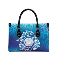 Marshall Islands Manit Day Leather Bag Tribal Dolphin With Marshall Seal - Polynesian Pride