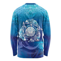 Marshall Islands Manit Day Long Sleeve Shirt Tribal Dolphin With Marshall Seal - Polynesian Pride
