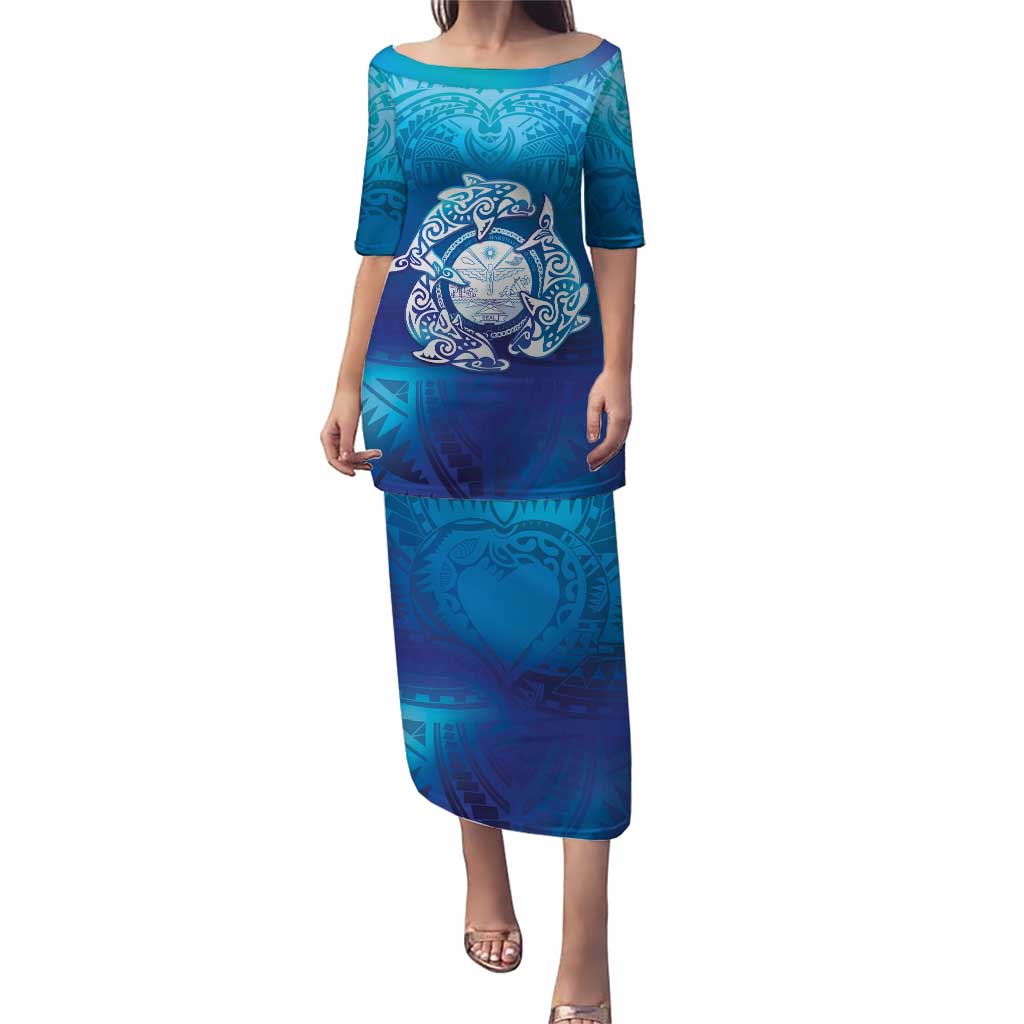 Marshall Islands Manit Day Puletasi Tribal Dolphin With Marshall Seal - Polynesian Pride