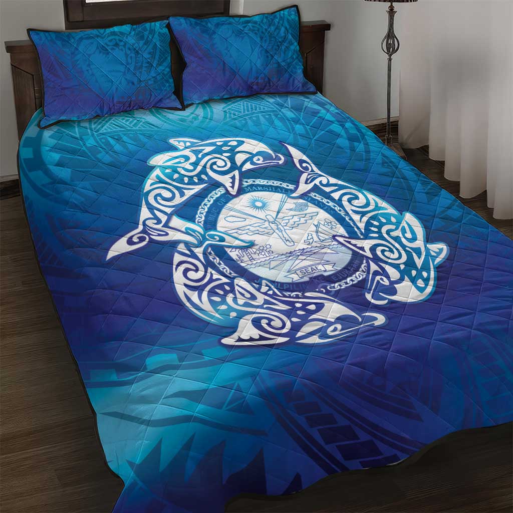 Marshall Islands Manit Day Quilt Bed Set Tribal Dolphin With Marshall Seal - Polynesian Pride