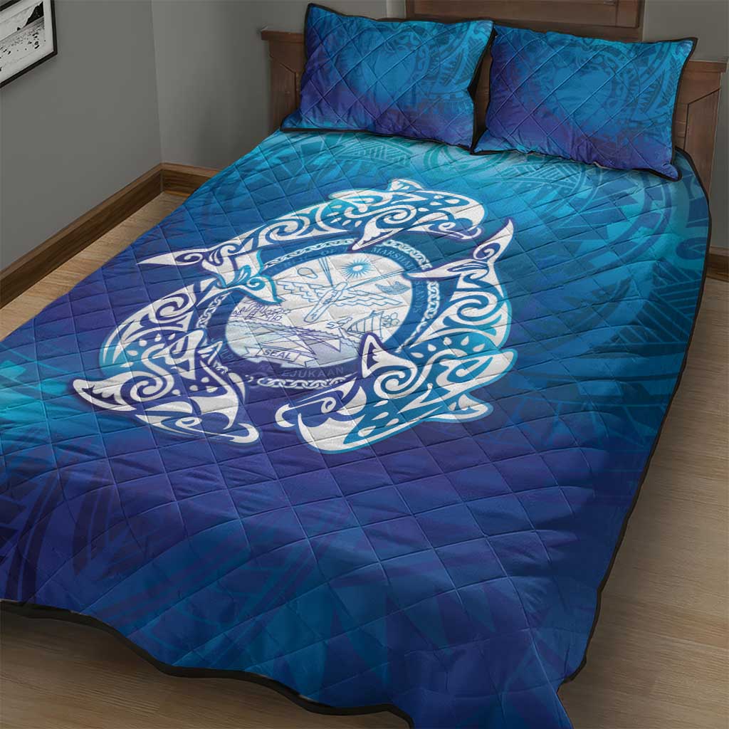Marshall Islands Manit Day Quilt Bed Set Tribal Dolphin With Marshall Seal - Polynesian Pride
