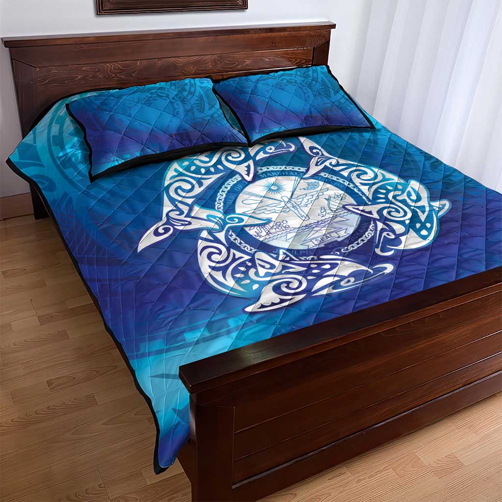 Marshall Islands Manit Day Quilt Bed Set Tribal Dolphin With Marshall Seal - Polynesian Pride