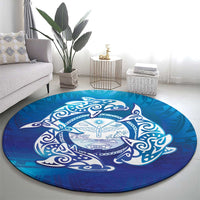 Marshall Islands Manit Day Round Carpet Tribal Dolphin With Marshall Seal - Polynesian Pride