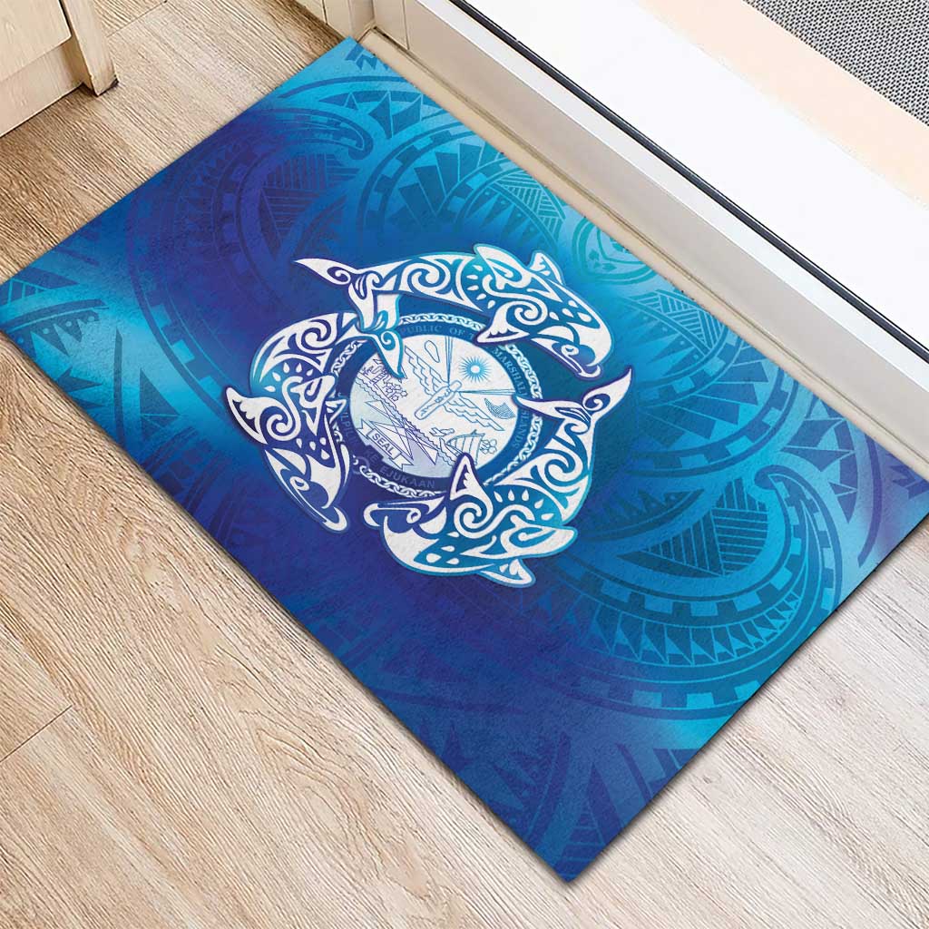 Marshall Islands Manit Day Rubber Doormat Tribal Dolphin With Marshall Seal - Polynesian Pride