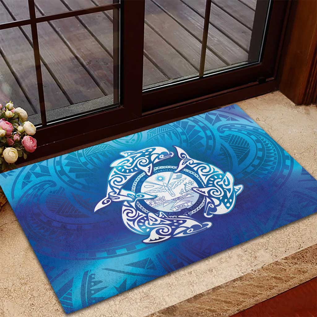 Marshall Islands Manit Day Rubber Doormat Tribal Dolphin With Marshall Seal - Polynesian Pride