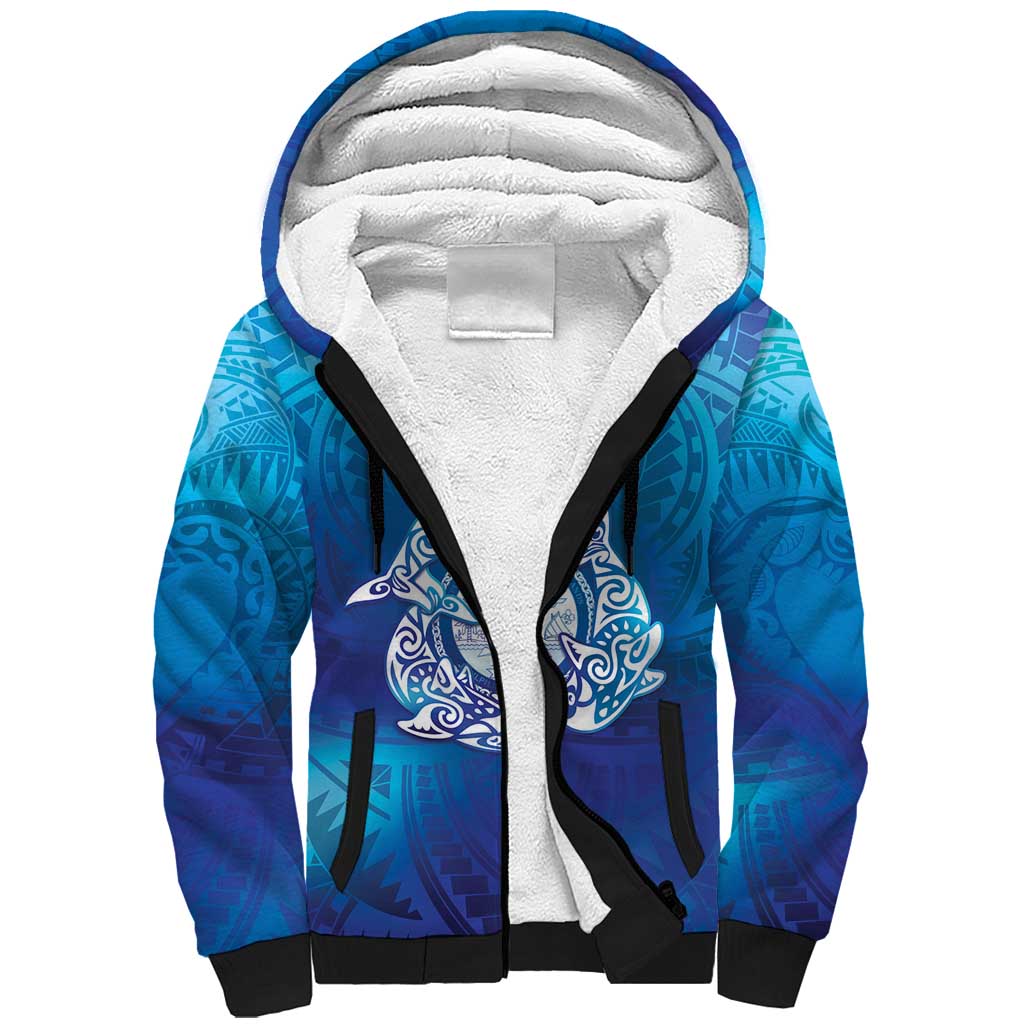 Marshall Islands Manit Day Sherpa Hoodie Tribal Dolphin With Marshall Seal - Polynesian Pride